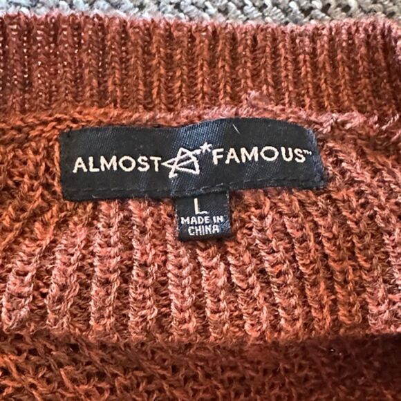Almost Famous Crew Neck Knit Tunic Sweater Distressed Festival Size Large Boho - Picture 5 of 7